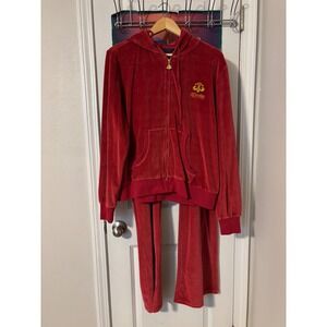 Derton Red Velour Tracksuit Set Hoodie Pants Gold Logo Women's Plus Size 2X